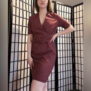 Ann Taylor Classic / Vintage Midi Belted Office Dress in Plum